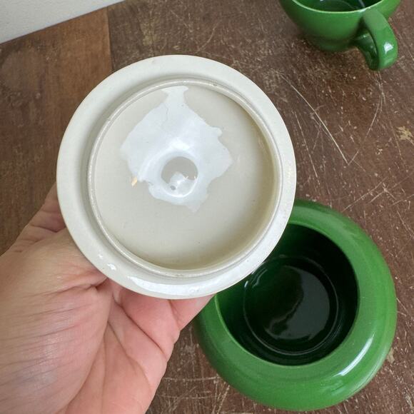 Vintage MCM retro green white brown ceramic cream &‎ sugar serving set - Picture 4 of 11